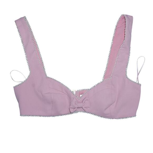 Finesse XS Pink Pearl Trim Crop Top – Bow Detail – Y2K Party Bralette - Picture 2 of 7